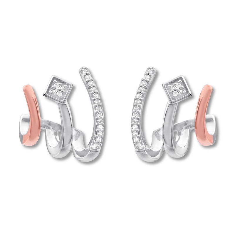 Main Image 1 of Diamond Huggie Earrings 1/15 ct tw Sterling Silver & 10K Rose Gold