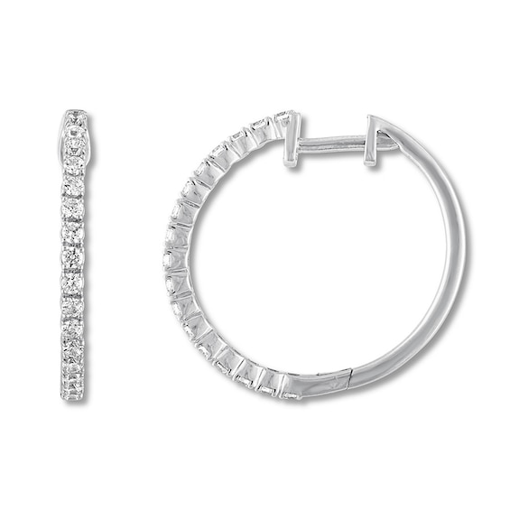 Diamond Hoop Earrings 1/4 ct tw Round-cut 10K White Gold | Kay