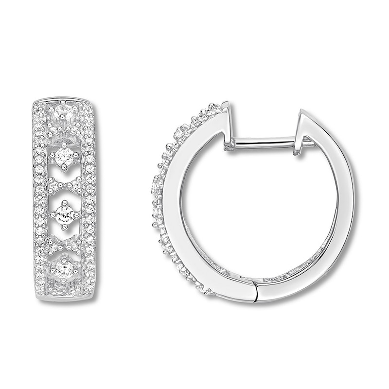 Main Image 1 of Diamond Hoop Earrings 1/2 ct tw Round-cut Sterling Silver