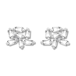 Baguette Diamond Cluster Earrings 1/5 ct tw Sterling Silver