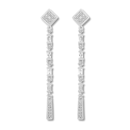 Diamond Drop Earrings 1/2 ct tw Round & Baguette 10K White Gold