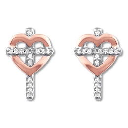 Diamond Cross Heart Earrings 1/20 ct tw 10K Two-Tone Gold