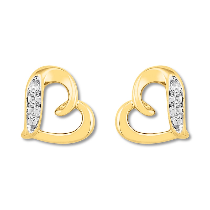 Main Image 1 of Heart Earrings with Diamonds 10K Yellow Gold