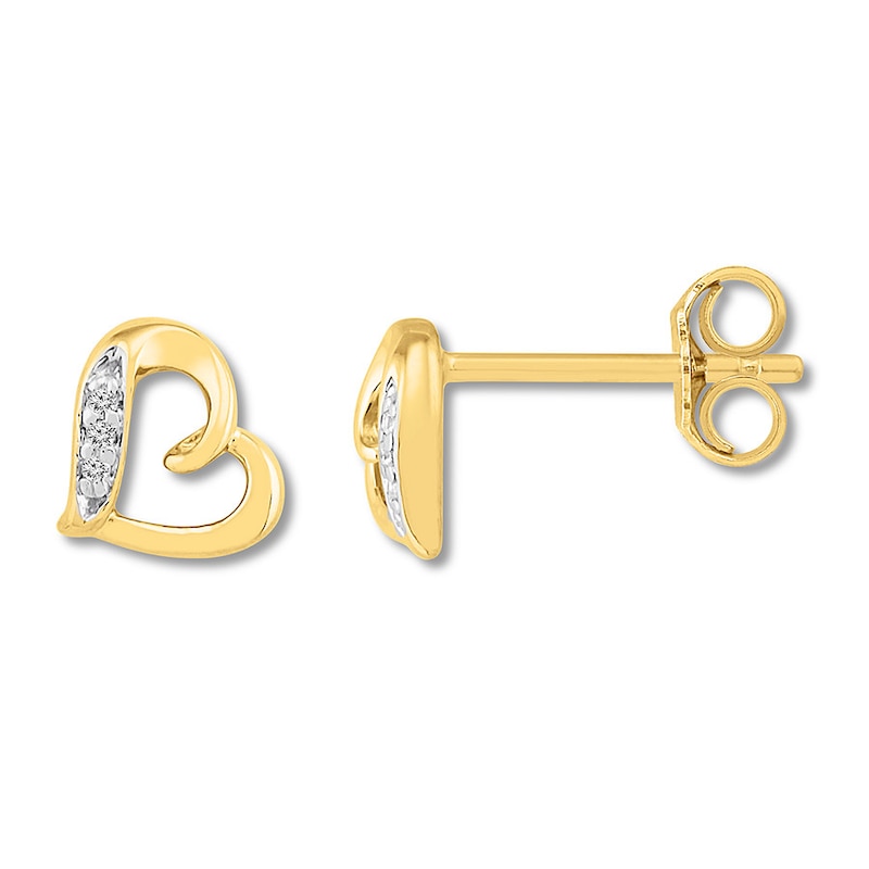 Main Image 2 of Heart Earrings with Diamonds 10K Yellow Gold