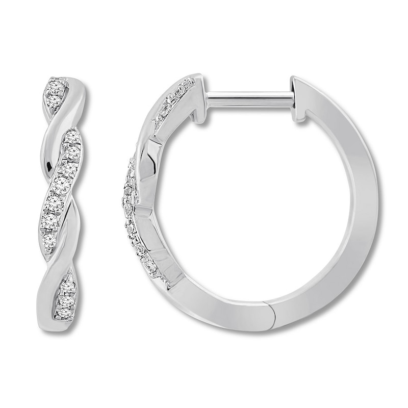 Main Image 1 of Diamond Hoop Earrings 1/10 ct tw Round-cut 10K White Gold