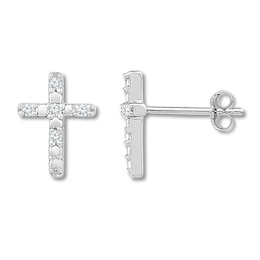 Diamond Cross Earrings 1/20 ct tw Round-cut 10K White Gold