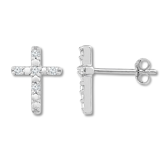 Diamond Cross Earrings 1/20 ct tw Round-cut 10K White Gold | Kay