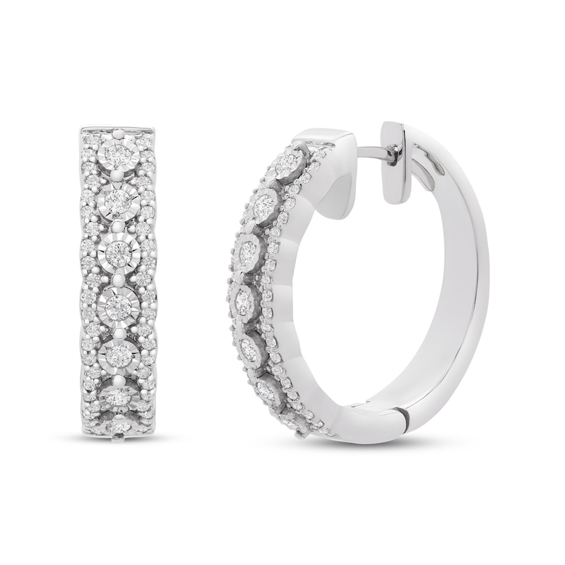 Main Image 1 of Diamond Hoop Earrings 1/2 ct tw Round-cut Sterling Silver