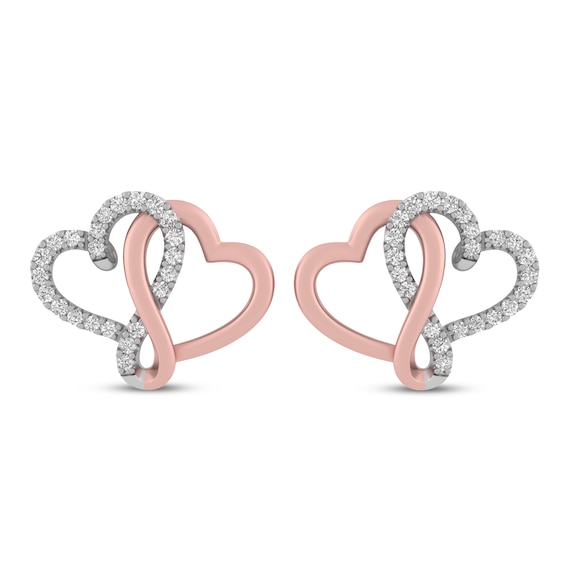 Joining Hearts Diamond Earrings 1 4 Ct Tw 10k Rose Gold Sterling Silver Kay