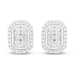 Diamond Earrings 1/3 ct tw Round & Baguette 10K White Gold | Kay