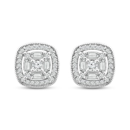 Diamond Stud Earrings 1/4 ct tw Round & Baguette Cut 10K White Gold