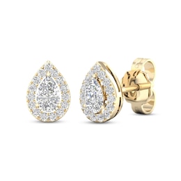 Diamond Pear Earrings 1/3 ct tw Pear & Round-Cut 10K Yellow Gold