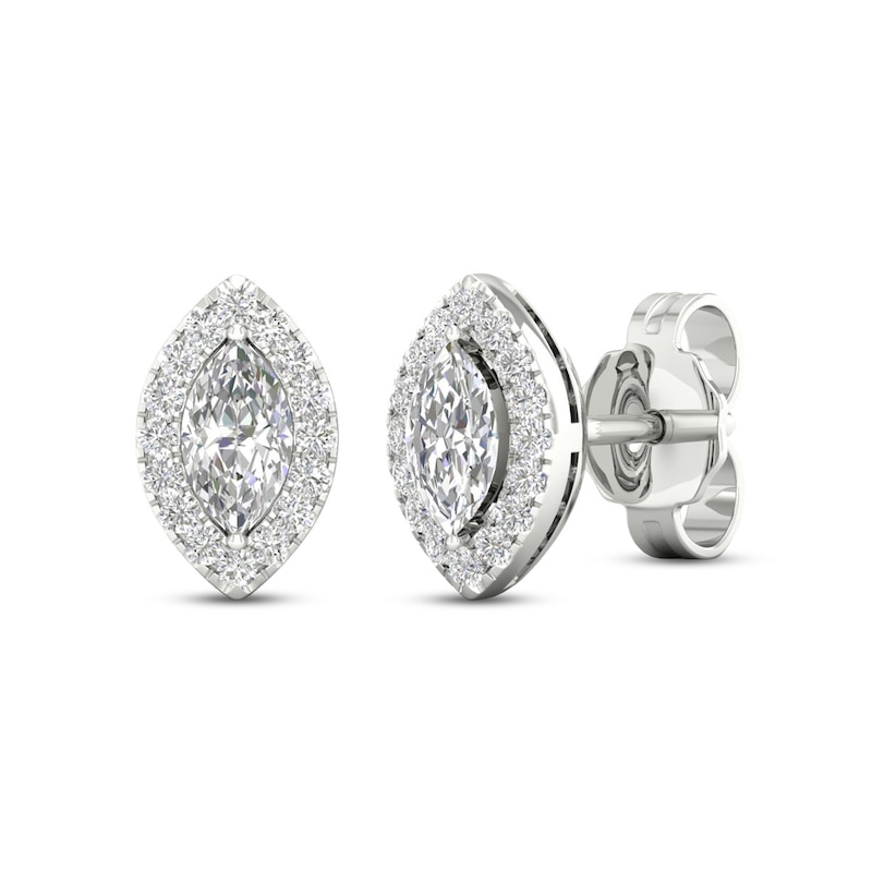 Main Image 1 of Diamond Earrings 1/3 ct tw Marquise/Round-Cut 10K White Gold