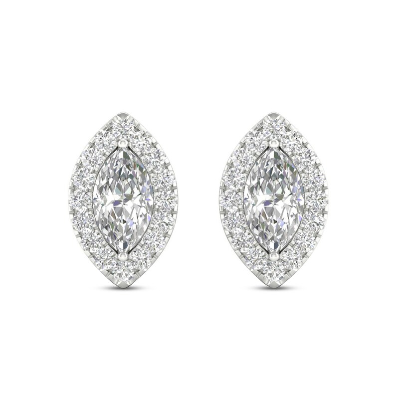 Main Image 3 of Diamond Earrings 1/3 ct tw Marquise/Round-Cut 10K White Gold