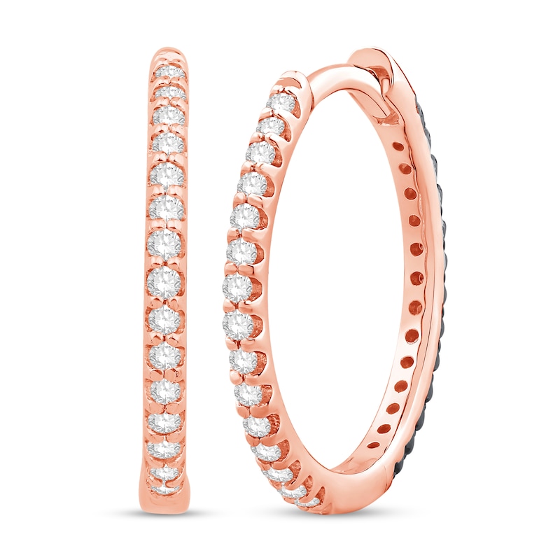 Main Image 1 of Black & White Reversible Diamond Hoop Earrings 1/3 ct tw Round-Cut 10K Rose Gold