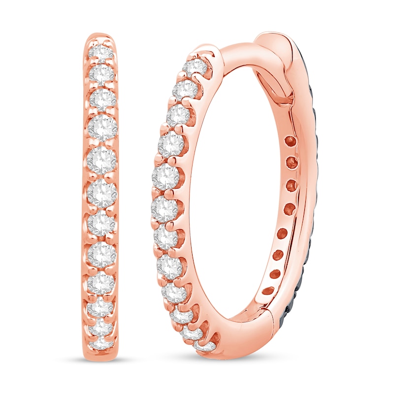 Main Image 1 of Black & White Reversible Diamond Hoop Earrings 1/4 ct tw Round-Cut 10K Rose Gold