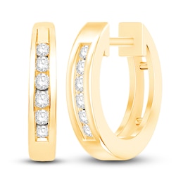 Diamond Huggie Hoop Earrings 1/8 ct tw Round-cut 10K Yellow Gold