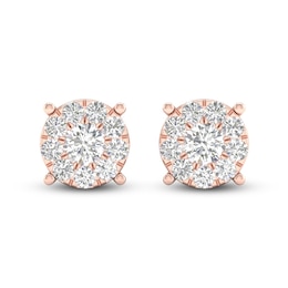 Diamond Halo Stud Earrings 1/2 ct tw Round-Cut 10K Rose Gold