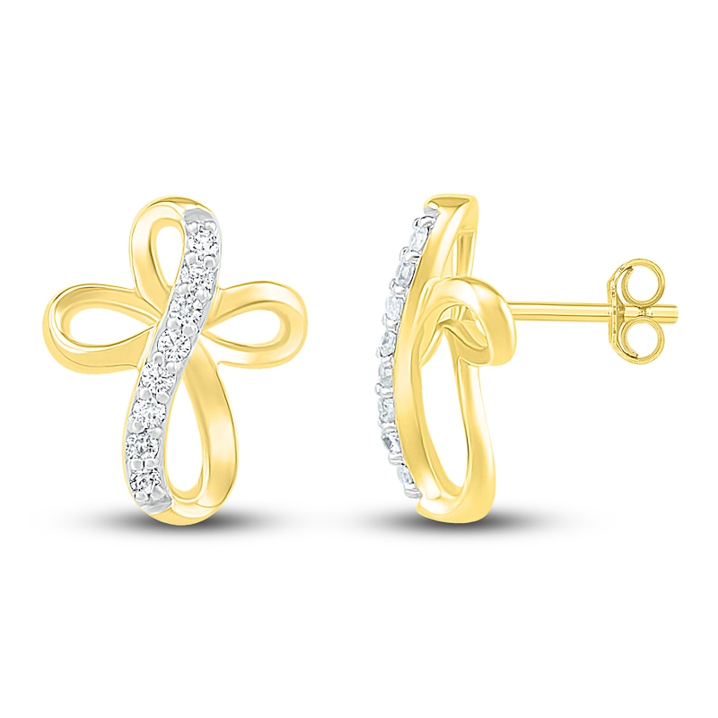 Main Image 2 of Diamond Cross Earrings 1/8 ct tw 10K Yellow Gold