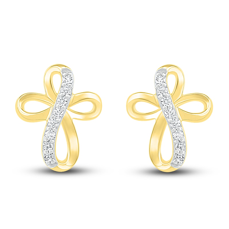 Main Image 3 of Diamond Cross Earrings 1/8 ct tw 10K Yellow Gold