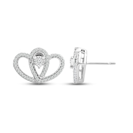 Diamond Heart Stud Earrings 1/5 ct tw Round-Cut 10K White Gold