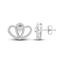 Diamond Heart Stud Earrings 1/5 ct tw Round-Cut Sterling Silver