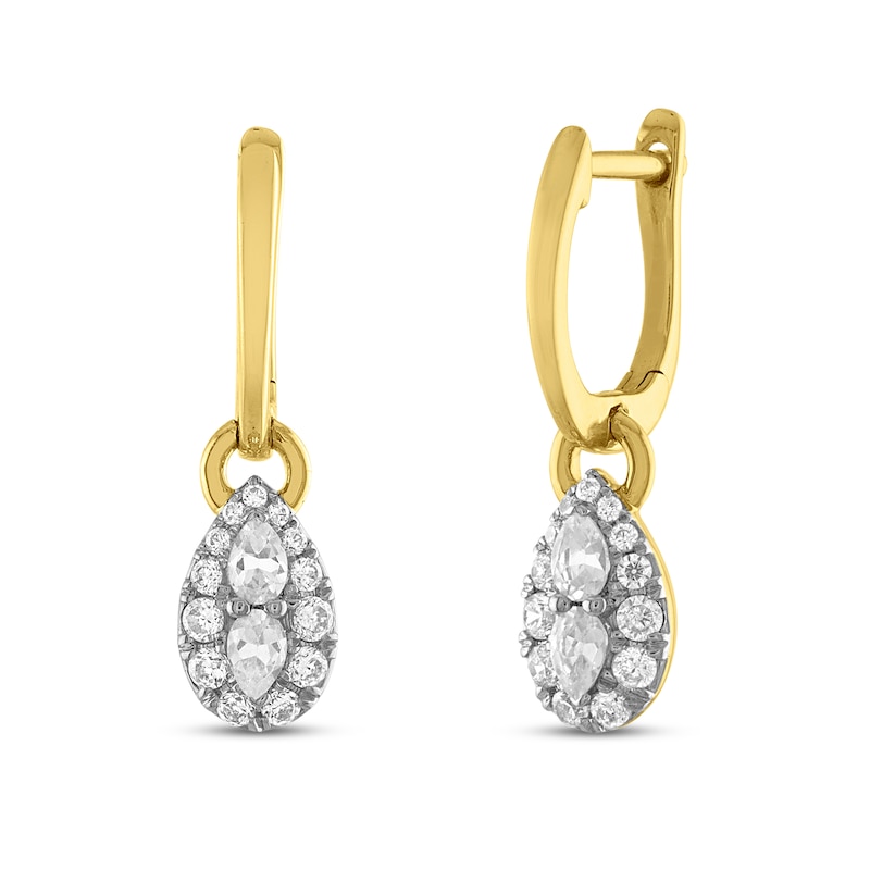 Main Image 1 of Forever Connected Diamond Dangle Earrings 3/8 ct tw Pear & Round-Cut 10K Yellow Gold