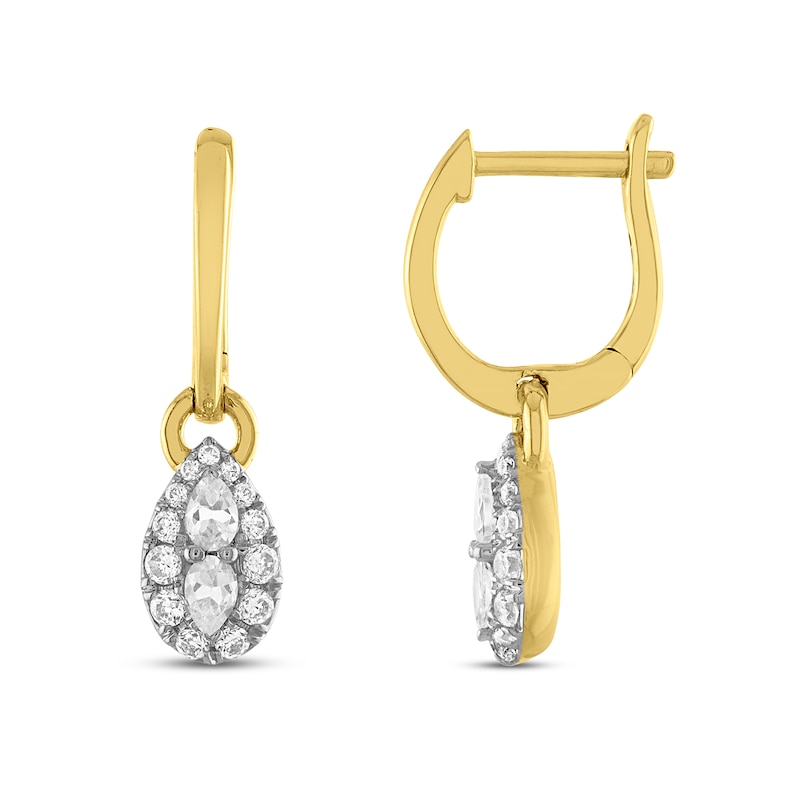 Main Image 2 of Forever Connected Diamond Dangle Earrings 3/8 ct tw Pear & Round-Cut 10K Yellow Gold