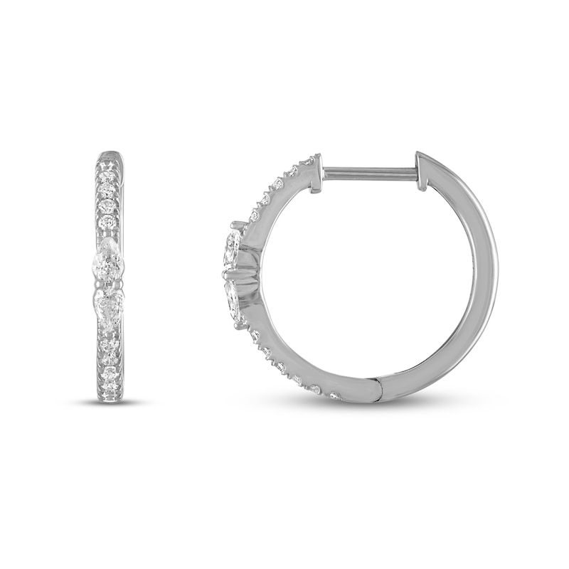 Main Image 2 of Forever Connected Diamond Hoop Earrings 1/3 ct tw Pear & Round-Cut 10K White Gold