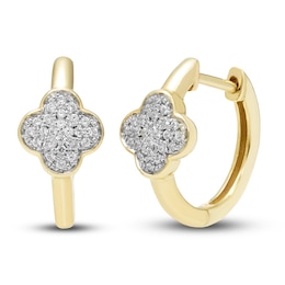 Diamond Clover Hoop Earrings 1/10 ct tw Round-cut 10K Yellow Gold