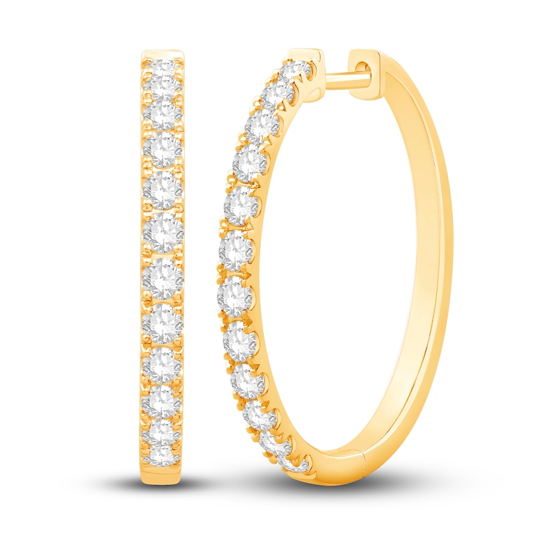 Diamond Hoop Earrings 1 ct tw Round-cut 10K Yellow Gold