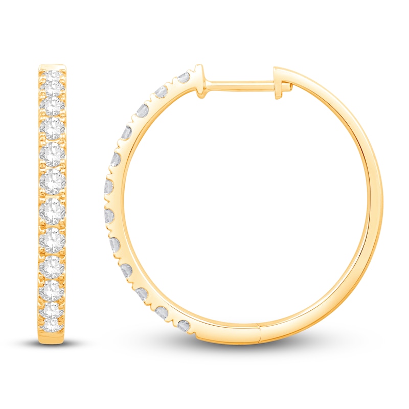Diamond Hoop Earrings 1 ct tw Round-cut 10K Yellow Gold
