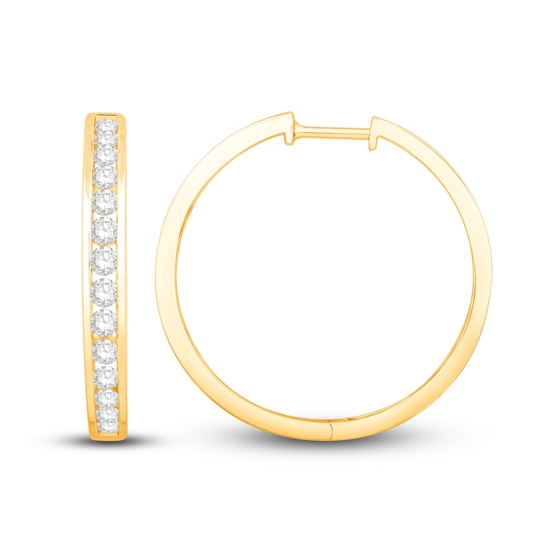 Main Image 2 of Diamond Hoop Earrings 1 ct tw Round-cut 10K Yellow Gold