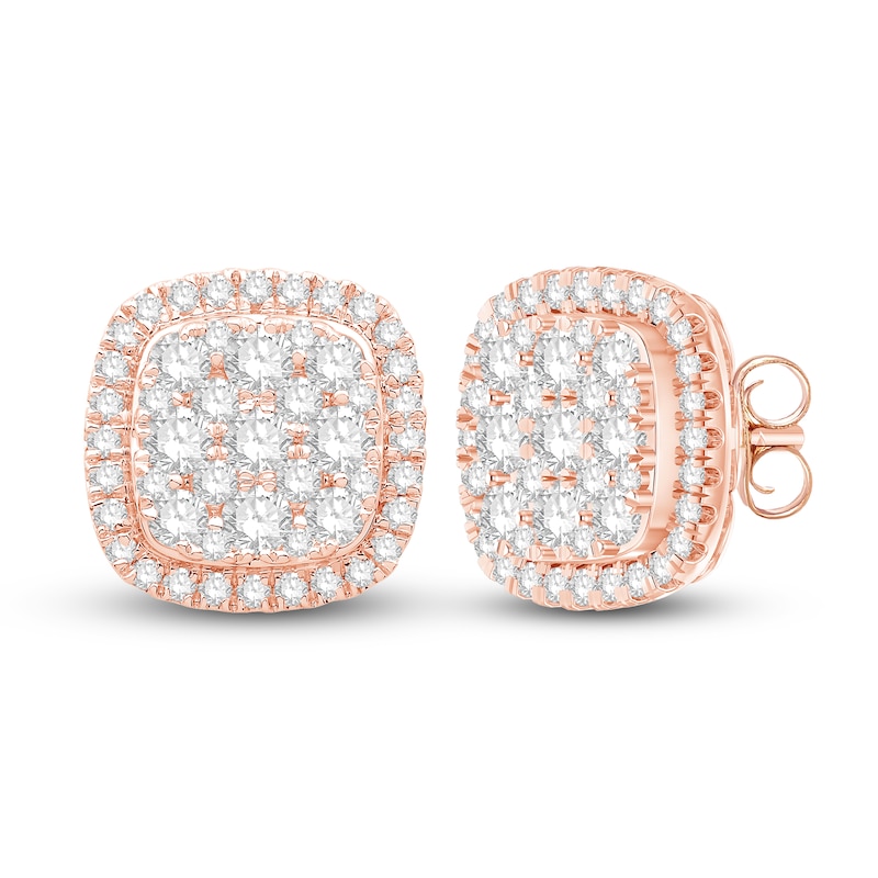 Diamond Cushion Earrings 1 ct tw Round-cut 10K Rose Gold | Kay