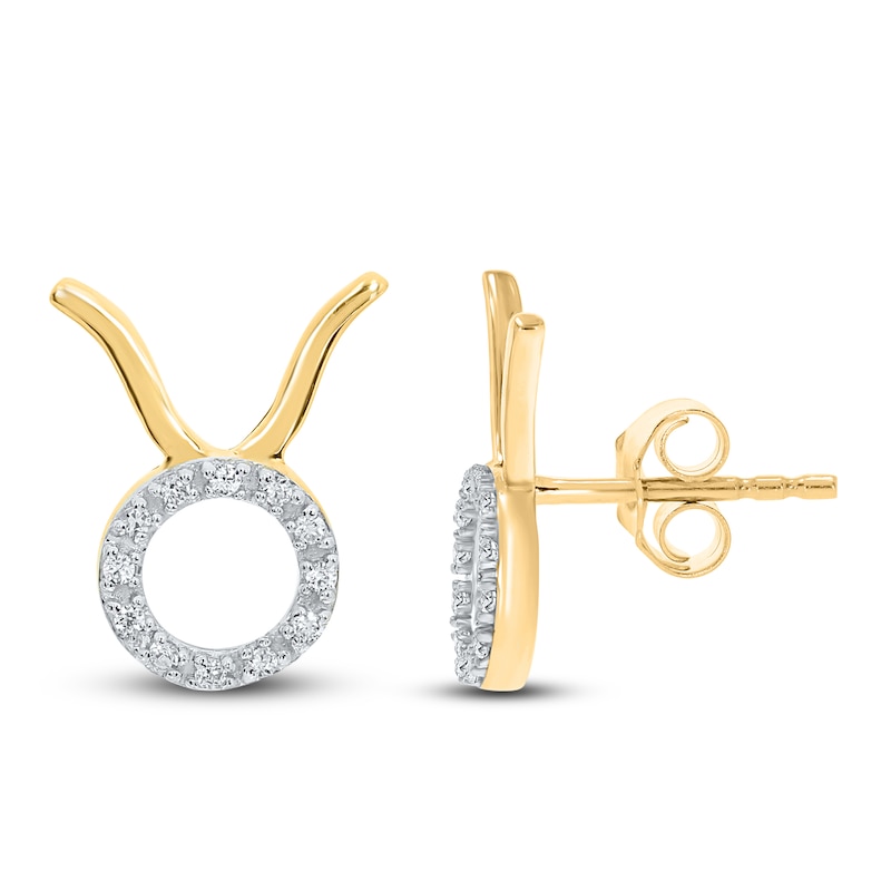 Main Image 1 of Diamond Taurus Earrings 1/10 ct tw Round-cut 10K Yellow Gold