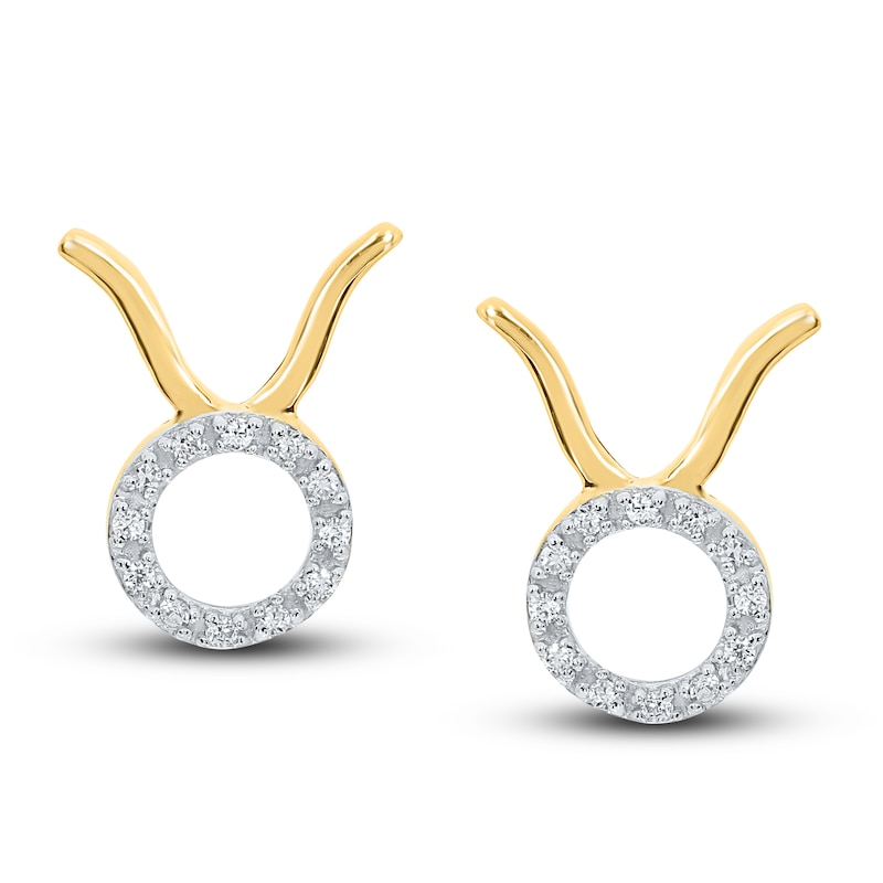 Main Image 2 of Diamond Taurus Earrings 1/10 ct tw Round-cut 10K Yellow Gold