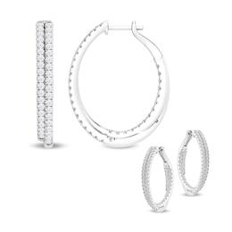 Diamond Double-Hoop Earrings 2 ct tw Round-cut 10K White Gold