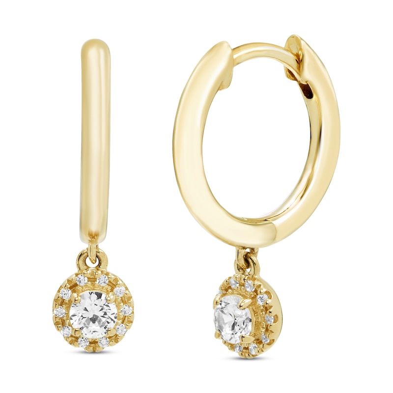 Main Image 1 of Diamond Dangle Huggie Drop Earrings 1/4 ct tw Round-cut 10K Yellow Gold