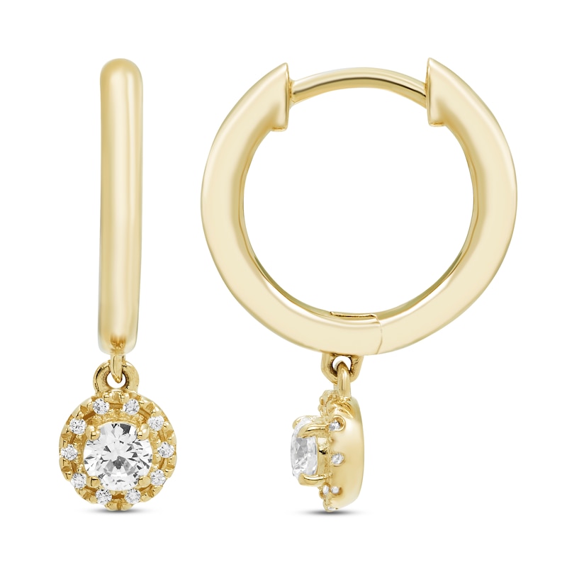 Main Image 2 of Diamond Dangle Huggie Drop Earrings 1/4 ct tw Round-cut 10K Yellow Gold