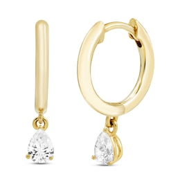 Diamond Dangle Huggie Drop Earrings 1/5 ct tw Pear-Shaped 10K Yellow Gold