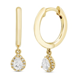 Diamond Dangle Huggie Drop Earrings 1/4 ct tw Pear & Round-cut 10K Yellow Gold