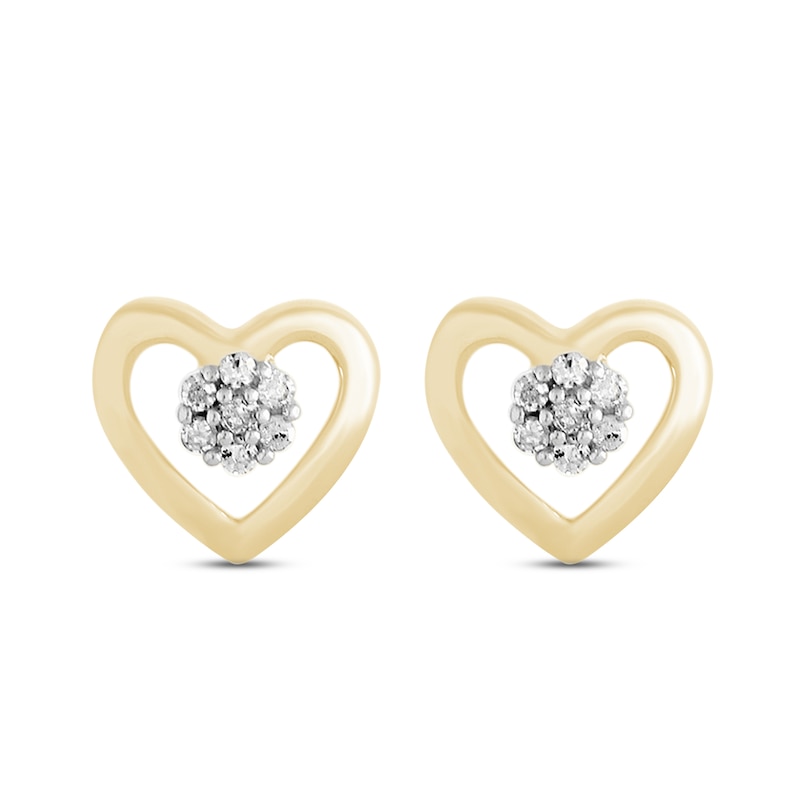 Diamond Heart Earrings 1/20 ct tw Round-cut 10K Yellow Gold | Kay