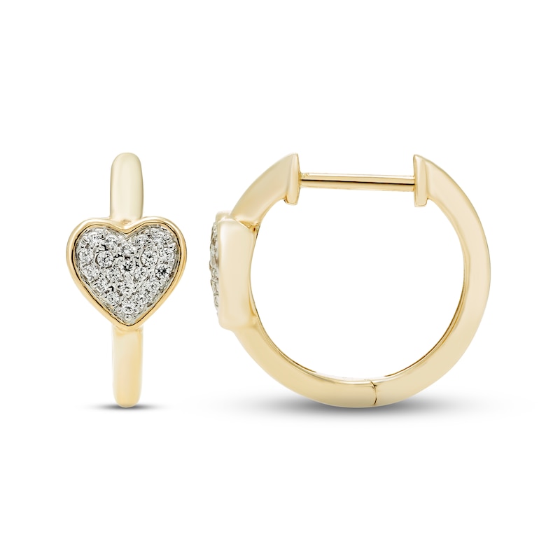 14kt Gold Heart Padlock Huggie Hoop Earrings