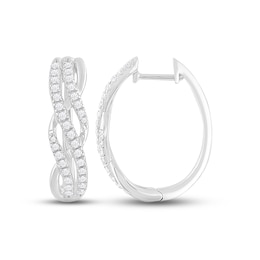 Diamond Twist Hoop Earrings 1/2 ct tw Round-cut 10K White Gold
