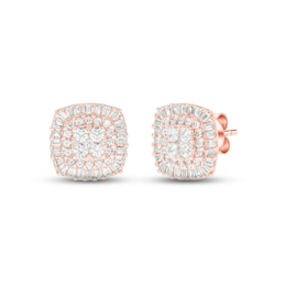 Diamond Cushion Earrings 1 ct tw Round & Baguette-cut 10K Rose Gold