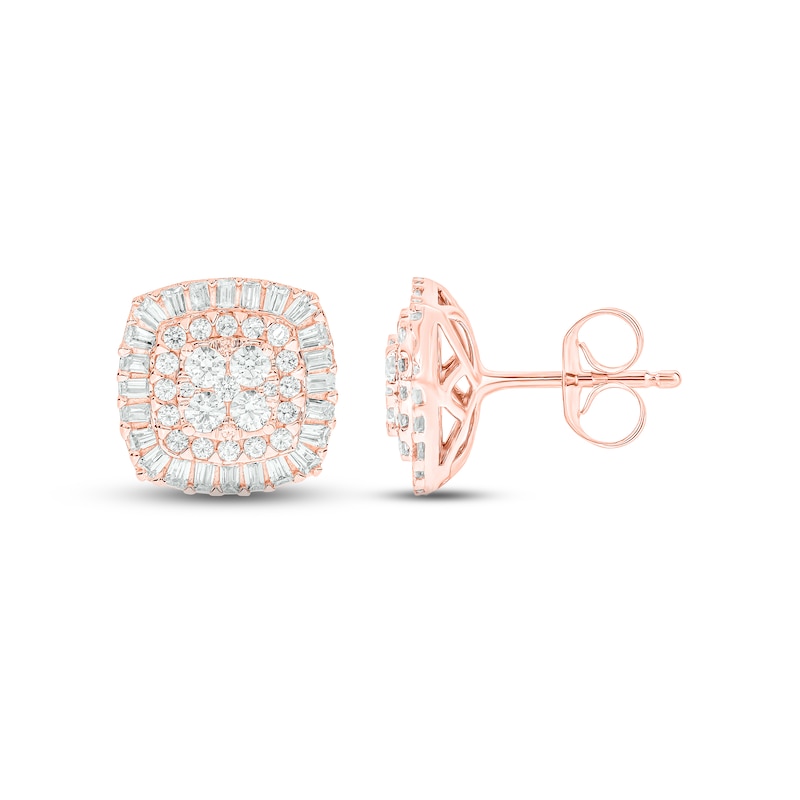 Main Image 2 of Diamond Cushion Earrings 1 ct tw Round & Baguette-cut 10K Rose Gold