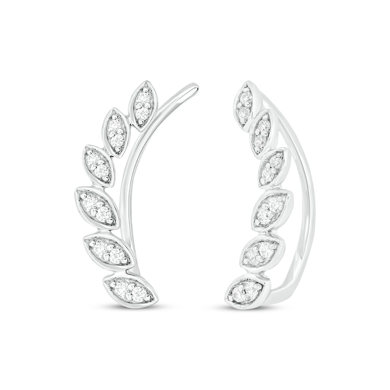 Main Image 1 of Diamond Leaf Earring Climbers 1/10 ct tw Round-cut Sterling Silver