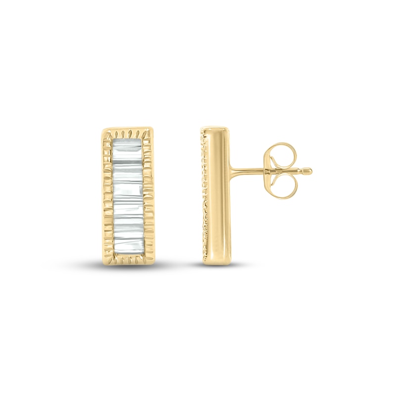 Main Image 2 of Diamond Bar Earrings 1/15 ct tw Baguette-cut 10K Yellow Gold