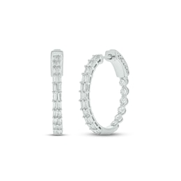 Diamond Hoop Earrings 1 ct tw Baguette & Round-cut 10K White Gold