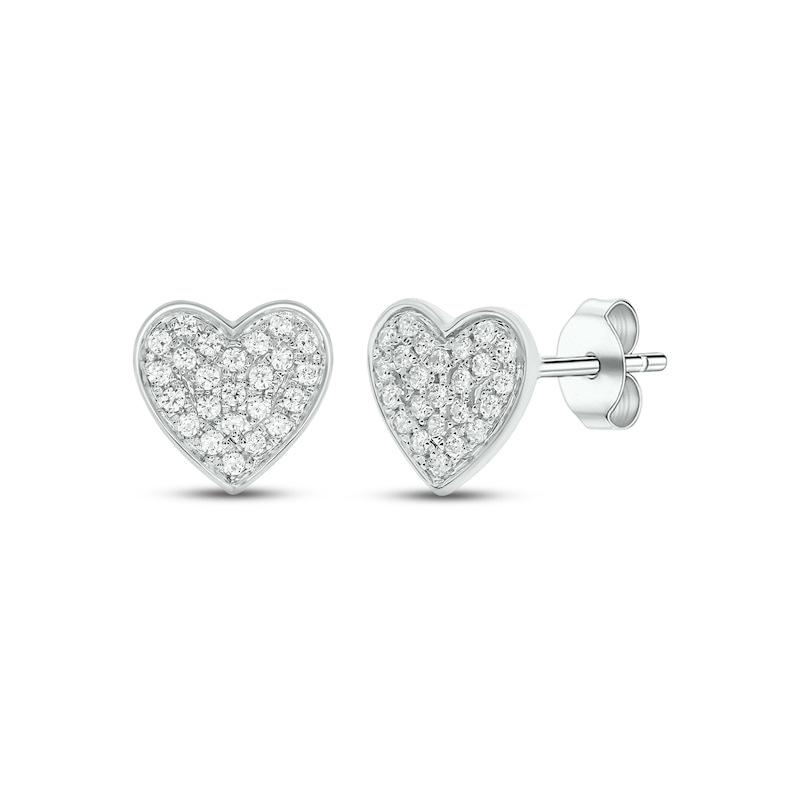 Main Image 1 of Diamond Heart Stud Earrings 1/8 ct tw 10K White Gold